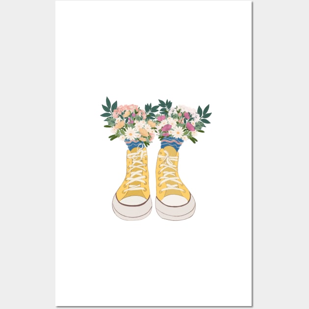 Yellow Sneakers With Wild Flowers Wall Art by gusstvaraonica